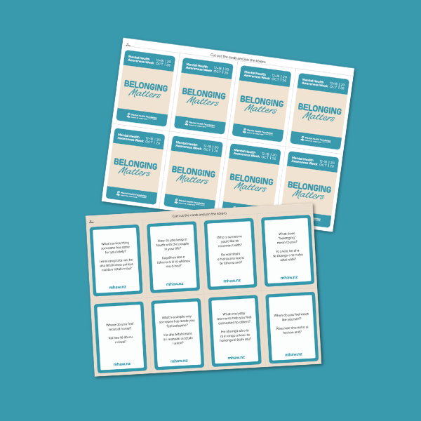 Front and back of eight cards with questions that spark meaningful conversations, printed on two sheets of paper.