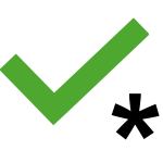 Green tick and black asterisk.